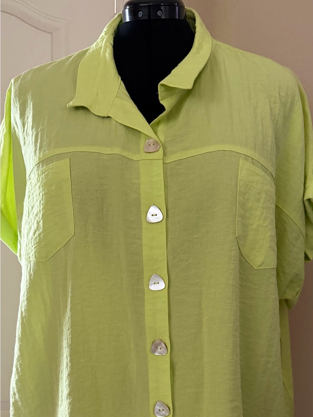 John Mark Light Lime Button-Front Women's Shirt